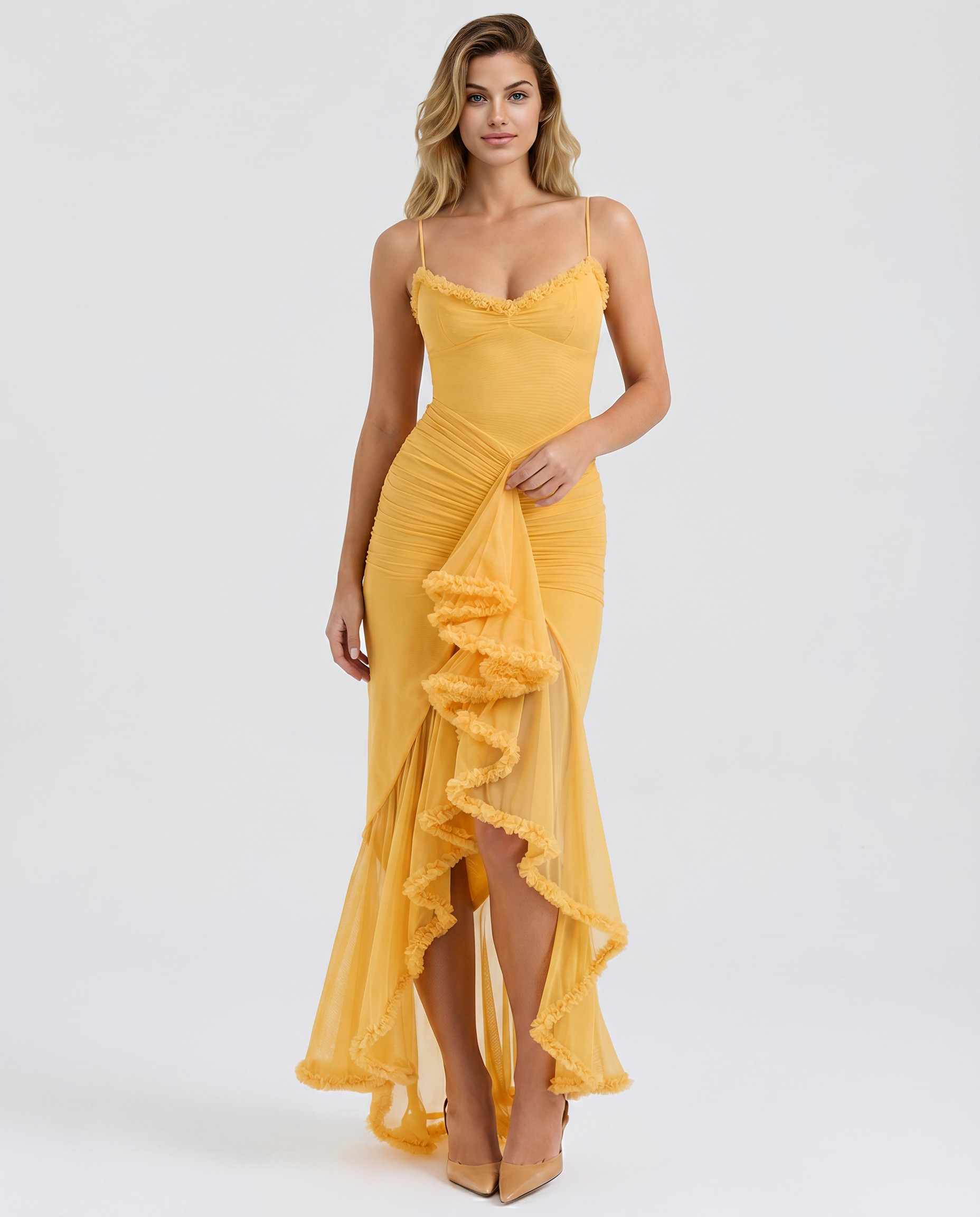 Leah | High-Low Dress with Ruffled Front