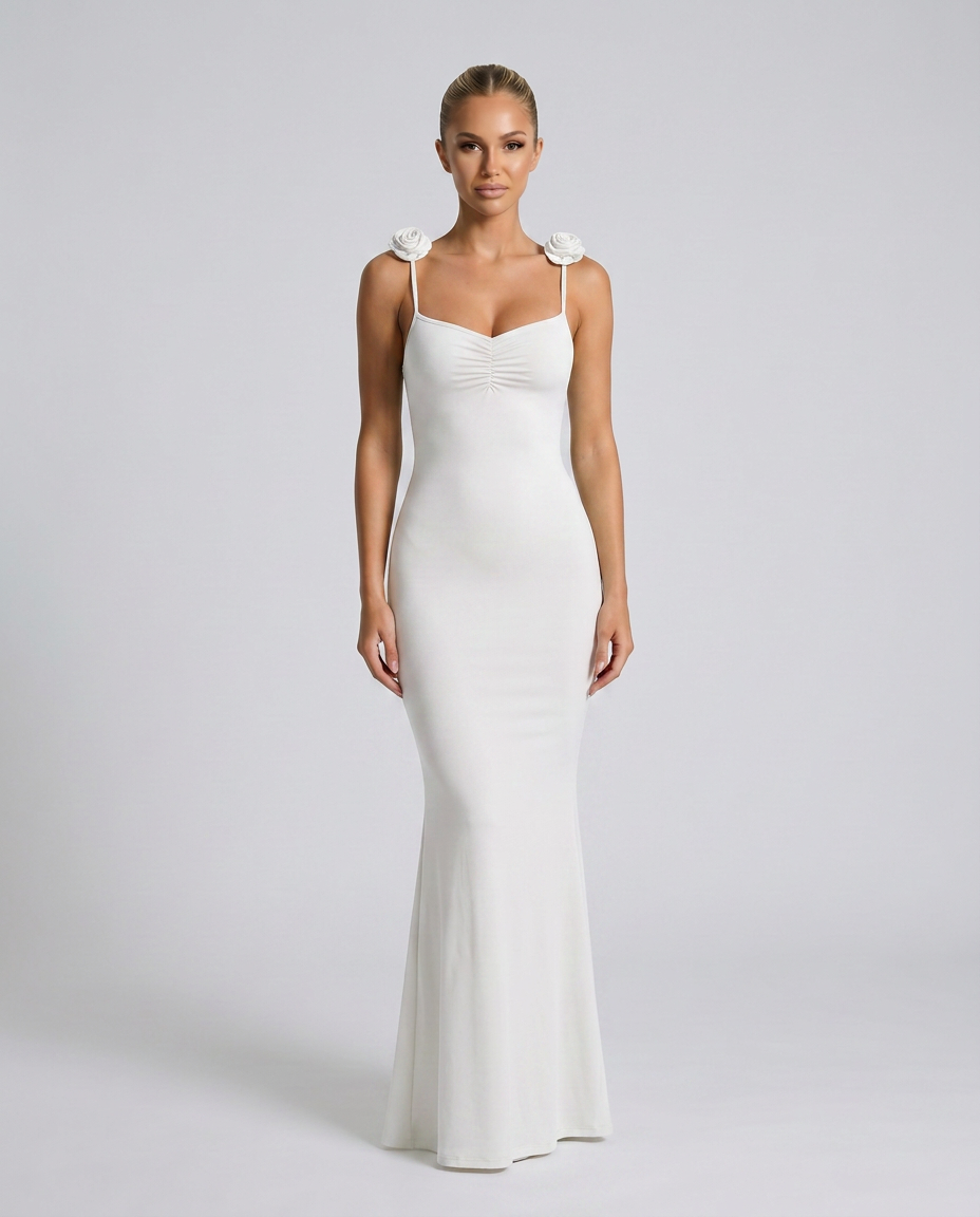 Elenora | Maxi Dress with Low Back and Floral Strap Detail