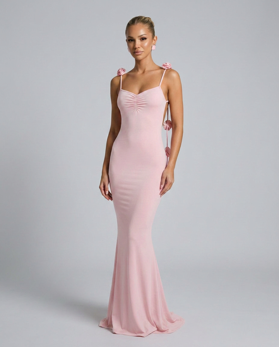 Elenora | Maxi Dress with Low Back and Floral Strap Detail