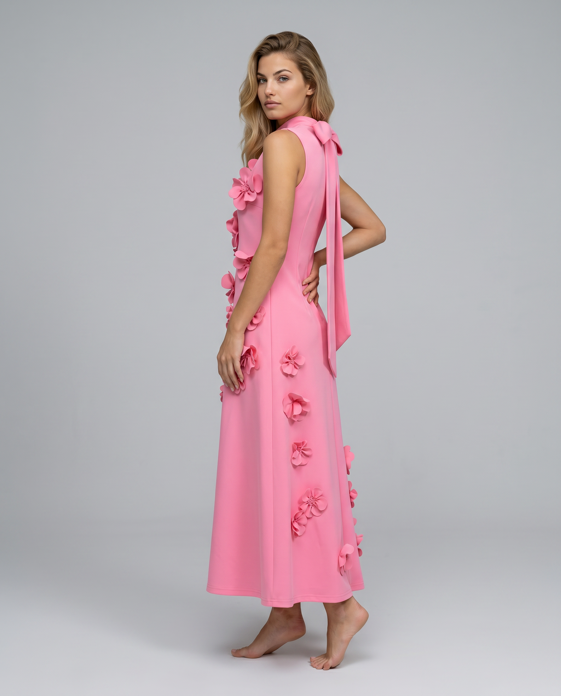 Shelia | Maxi Dress with Floral Appliqué and High Neck