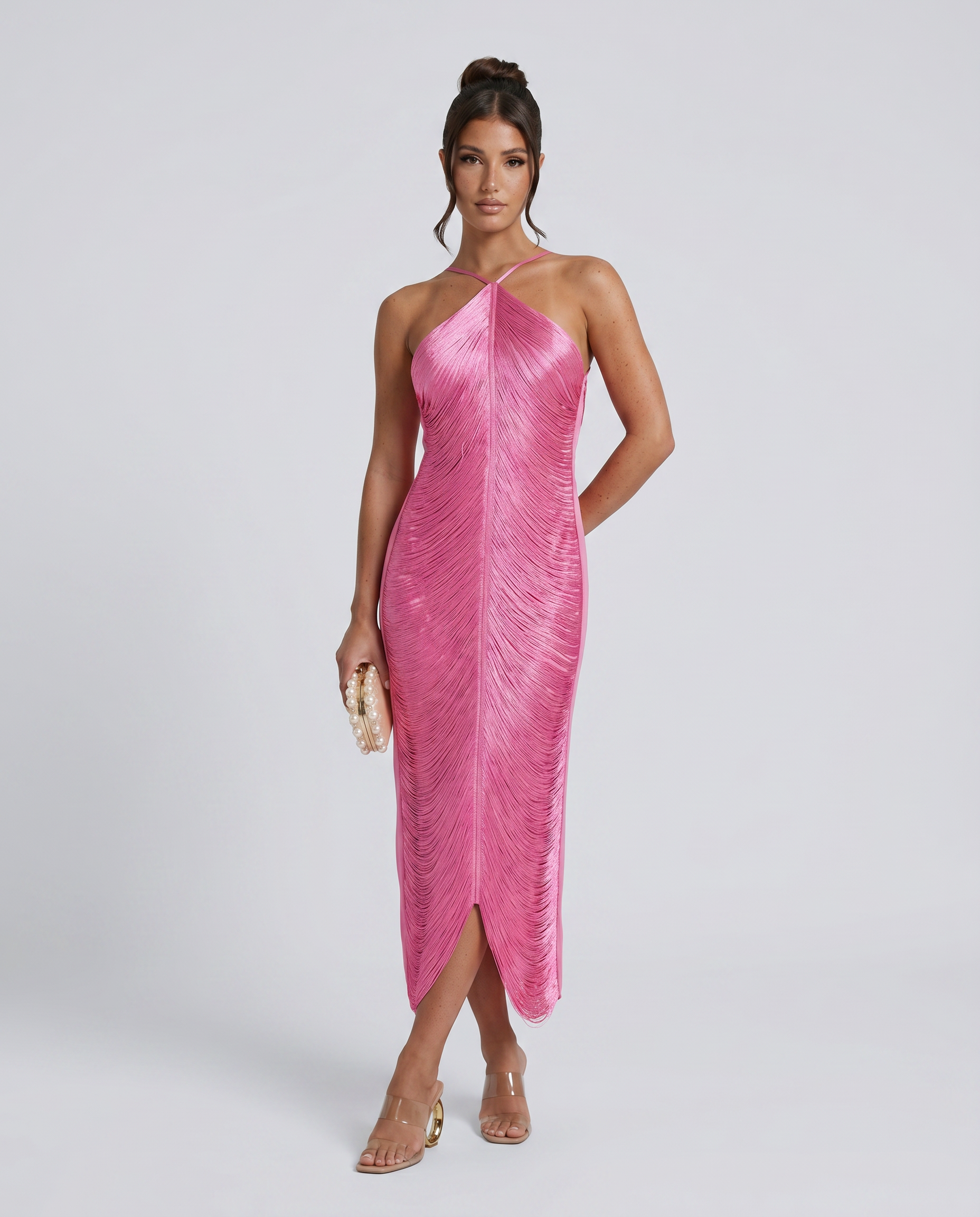 Renata | Halter Gown with Fringe Detail and Open Back