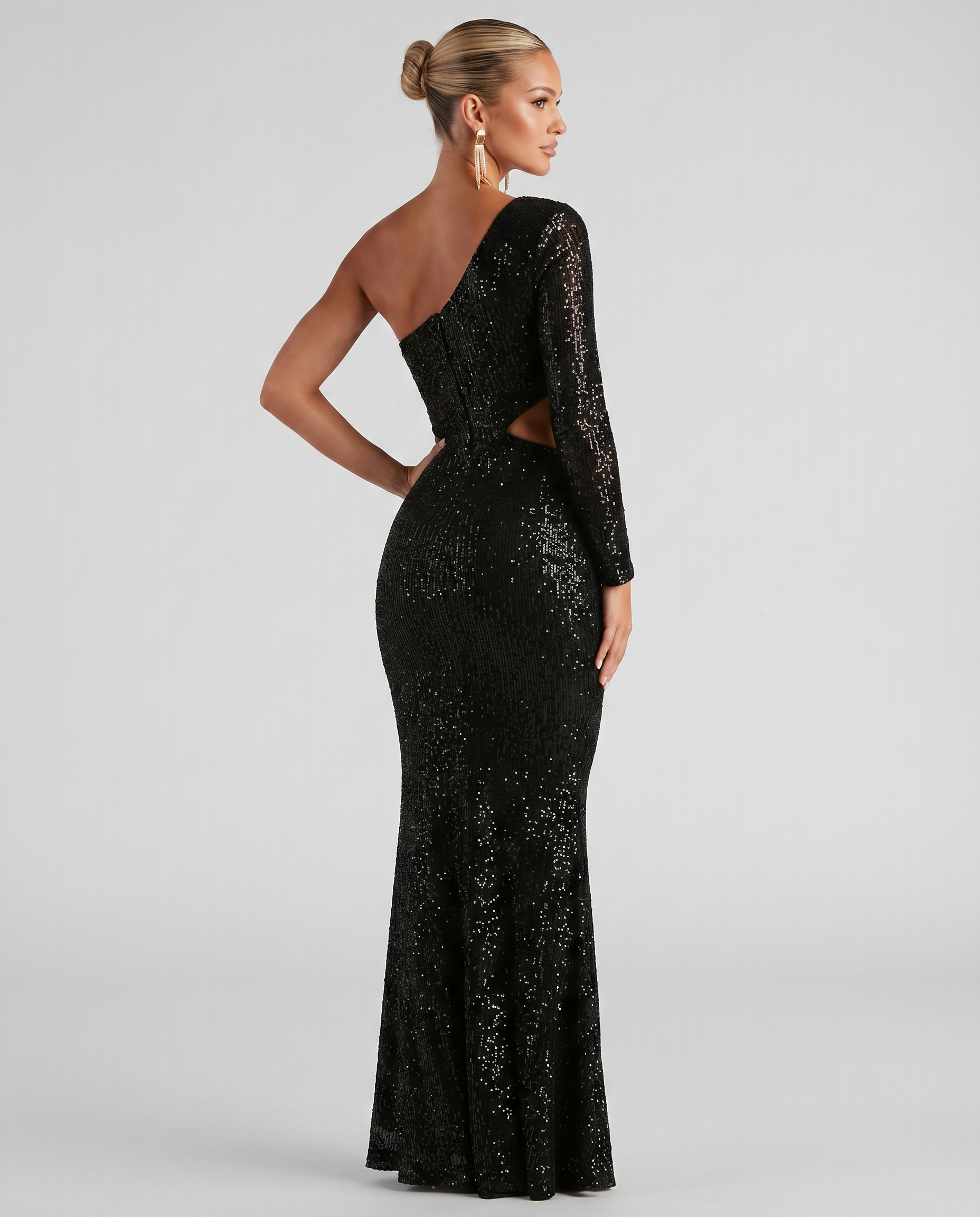 Allie | One Shoulder Sequin Maxi Dress with Cut-Out