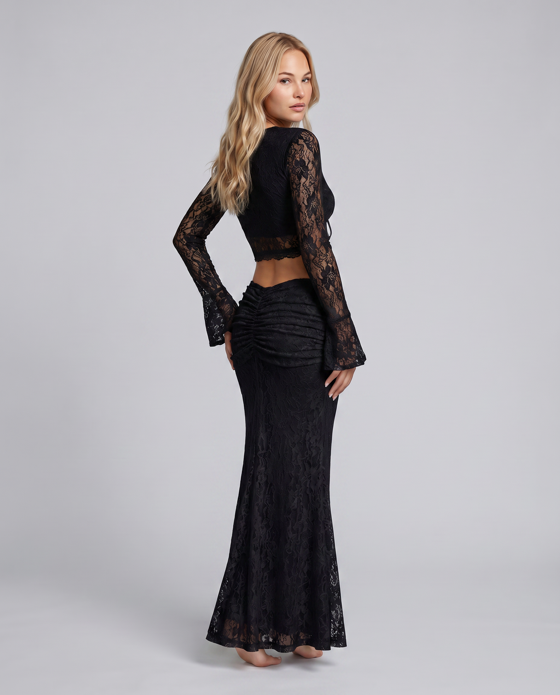 Beverly | Sheer Lace Top and Maxi Skirt Set