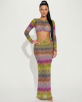 Janine | Two-Piece Skirt Set with Long Sleeve Crop Top