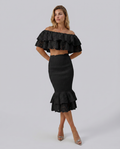 Liorah | Embroidered Ruffle Top and Midi Skirt Set