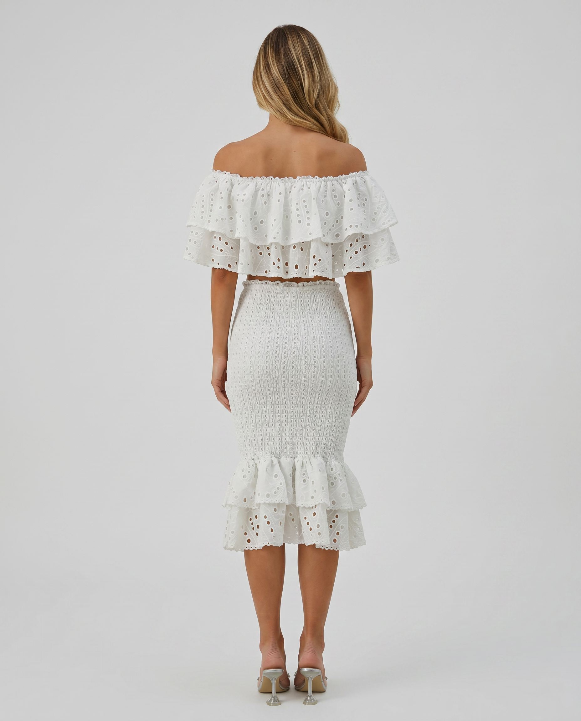 Liorah | Embroidered Ruffle Top and Midi Skirt Set