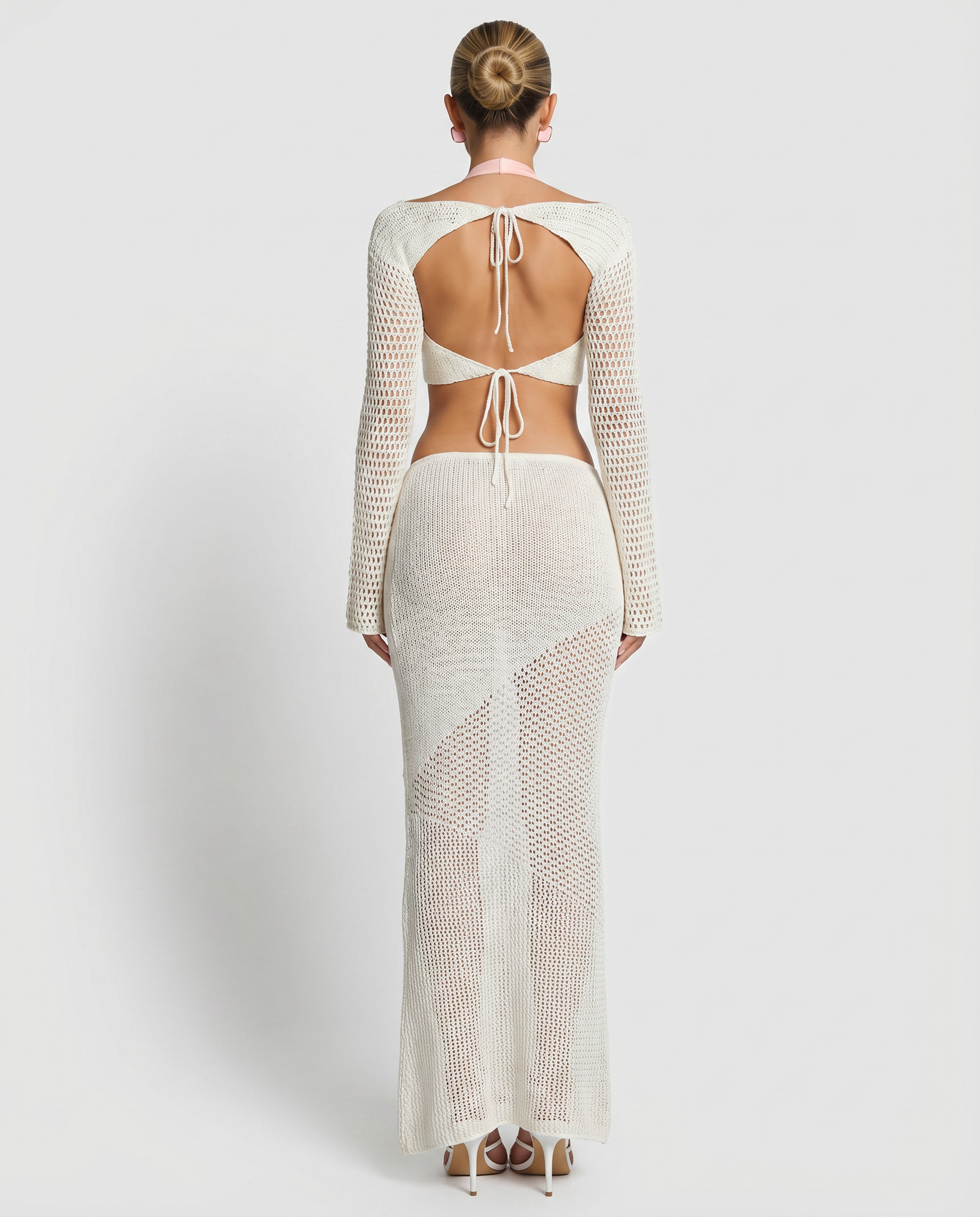 Reba | Crochet Knit Two-Piece Set with Long Sleeve Top