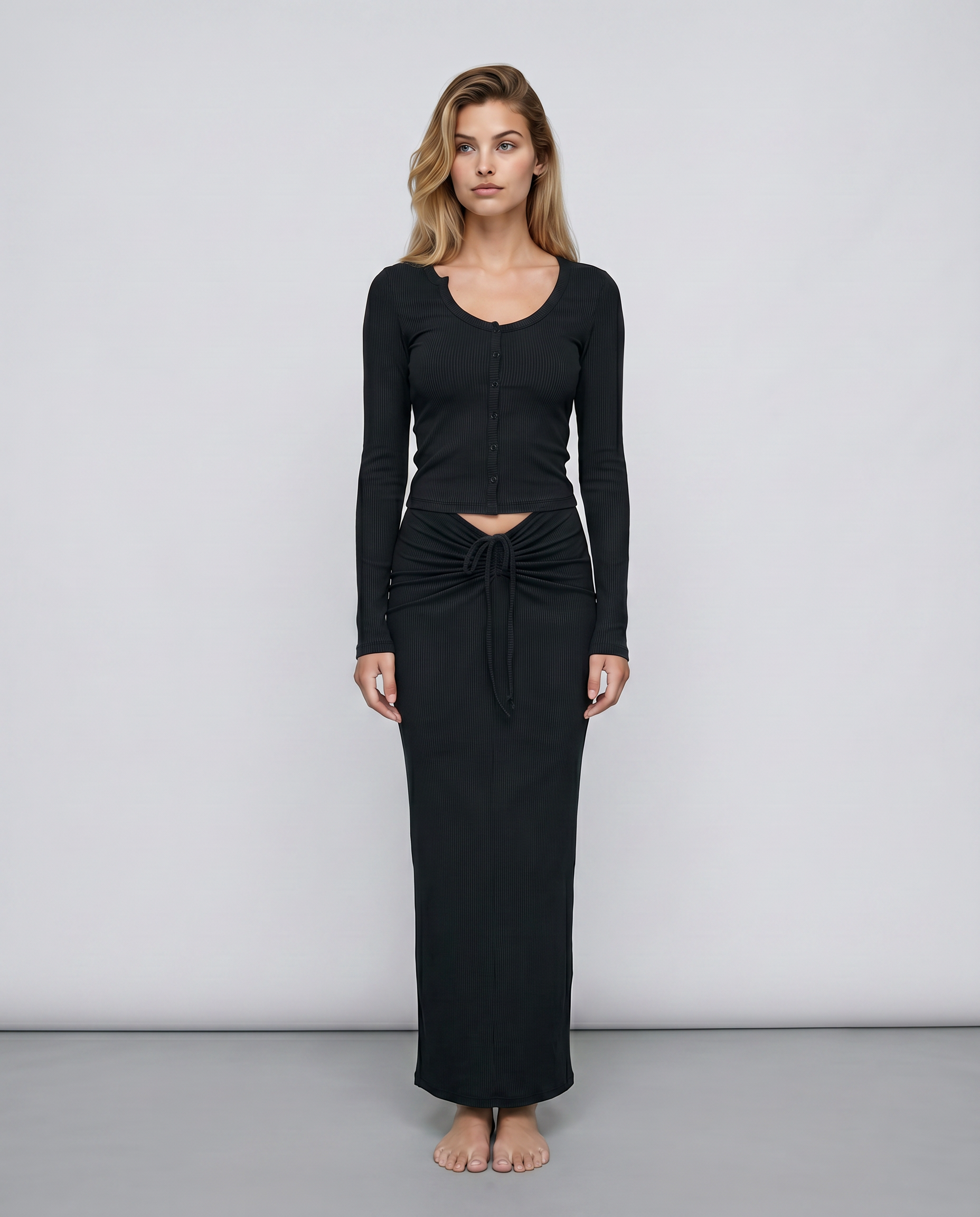 Arline | Ribbed Two-Piece Set with Long Skirt