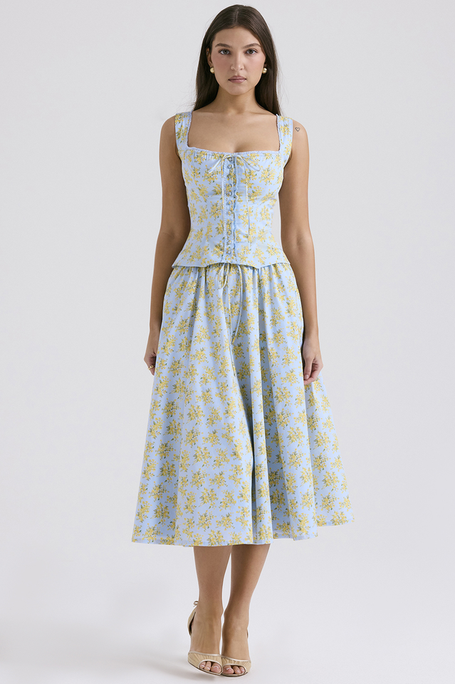 Amelisse | Floral Print Top and Midi Skirt Set