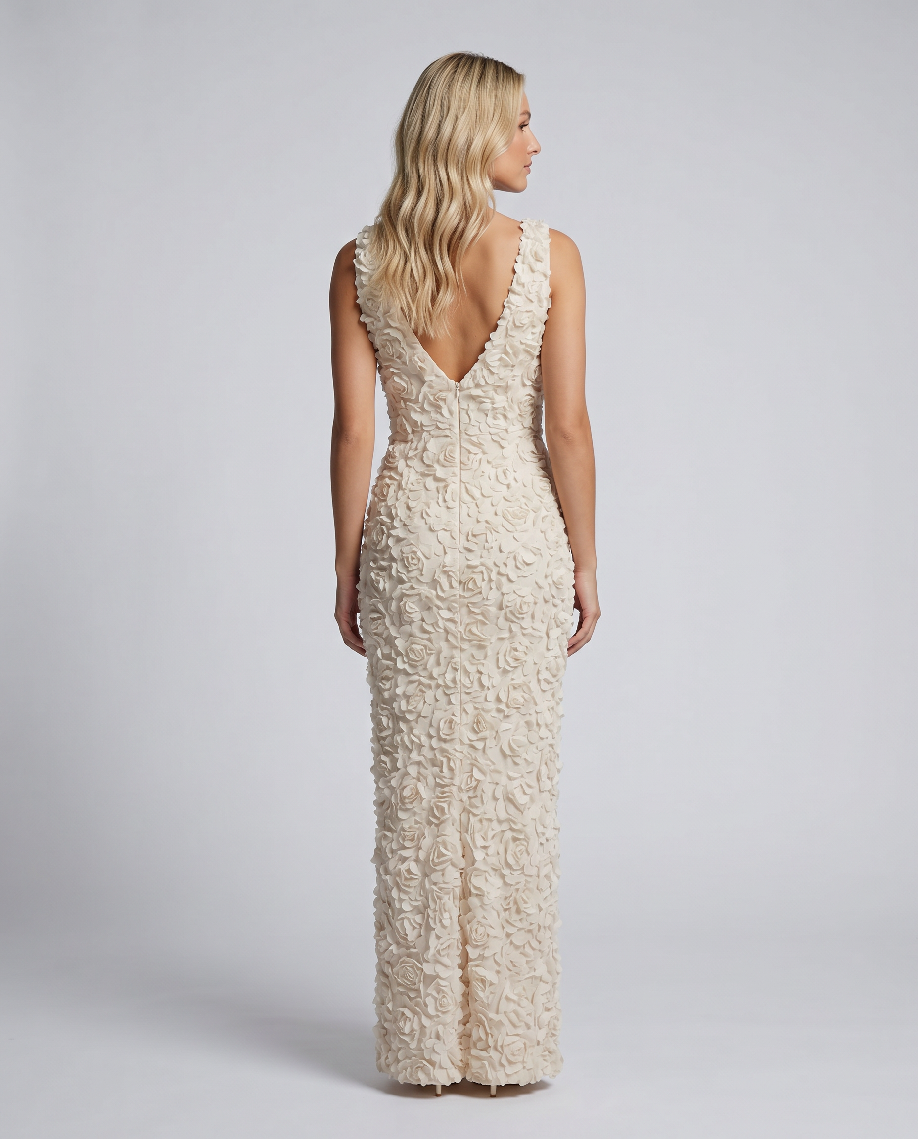 Evania | Sleeveless Maxi Dress with 3D Floral Appliqué