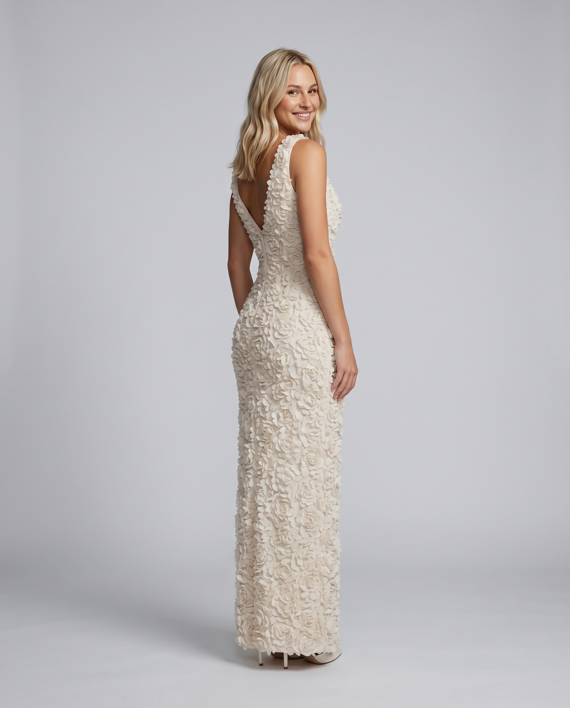 Evania | Sleeveless Maxi Dress with 3D Floral Appliqué