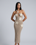 Solene | Crochet Maxi Dress with Floral Applique