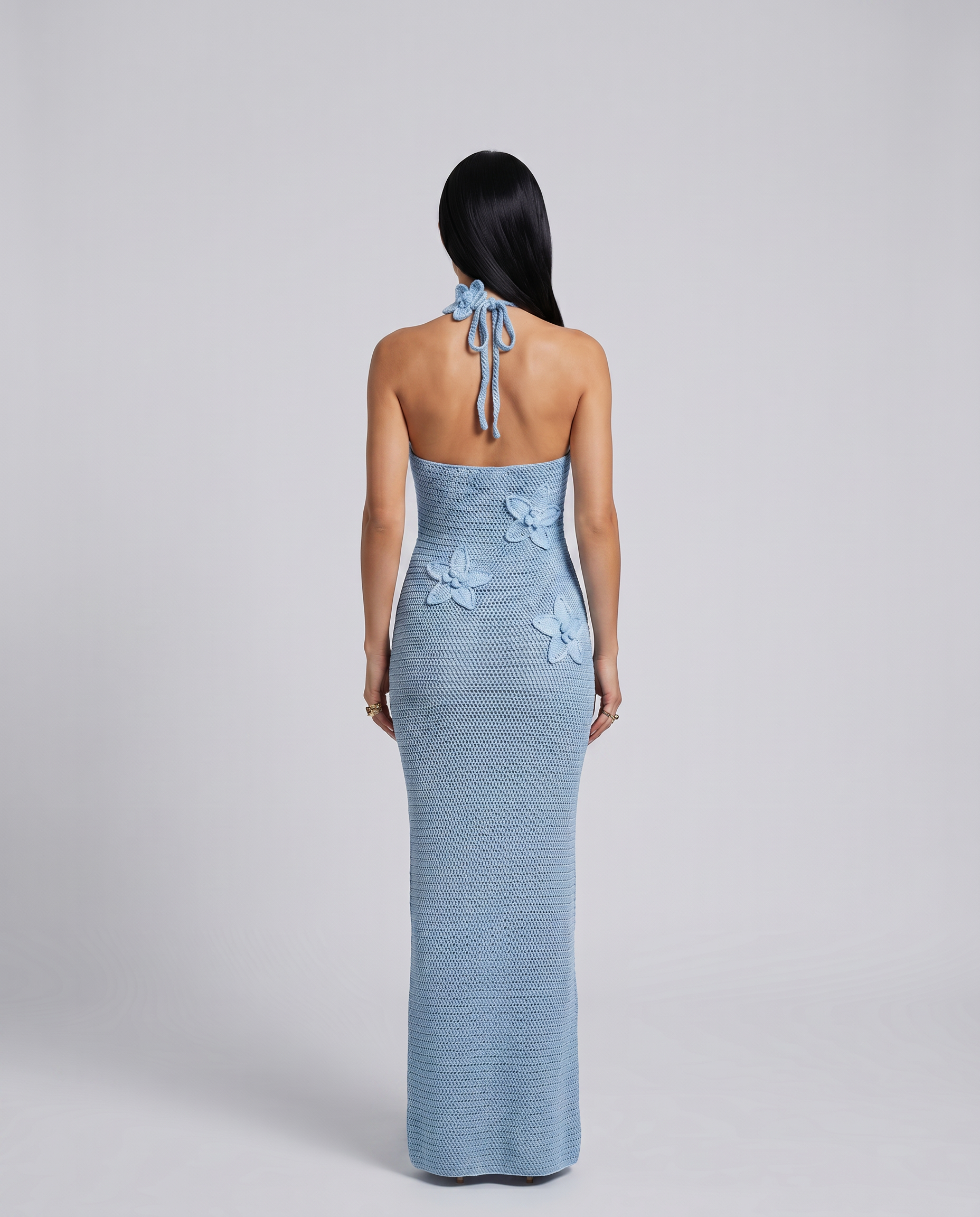 Solene | Crochet Maxi Dress with Floral Applique