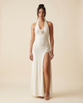 Beverly | Maxi Dress with Halter Neck and Floral Appliqué
