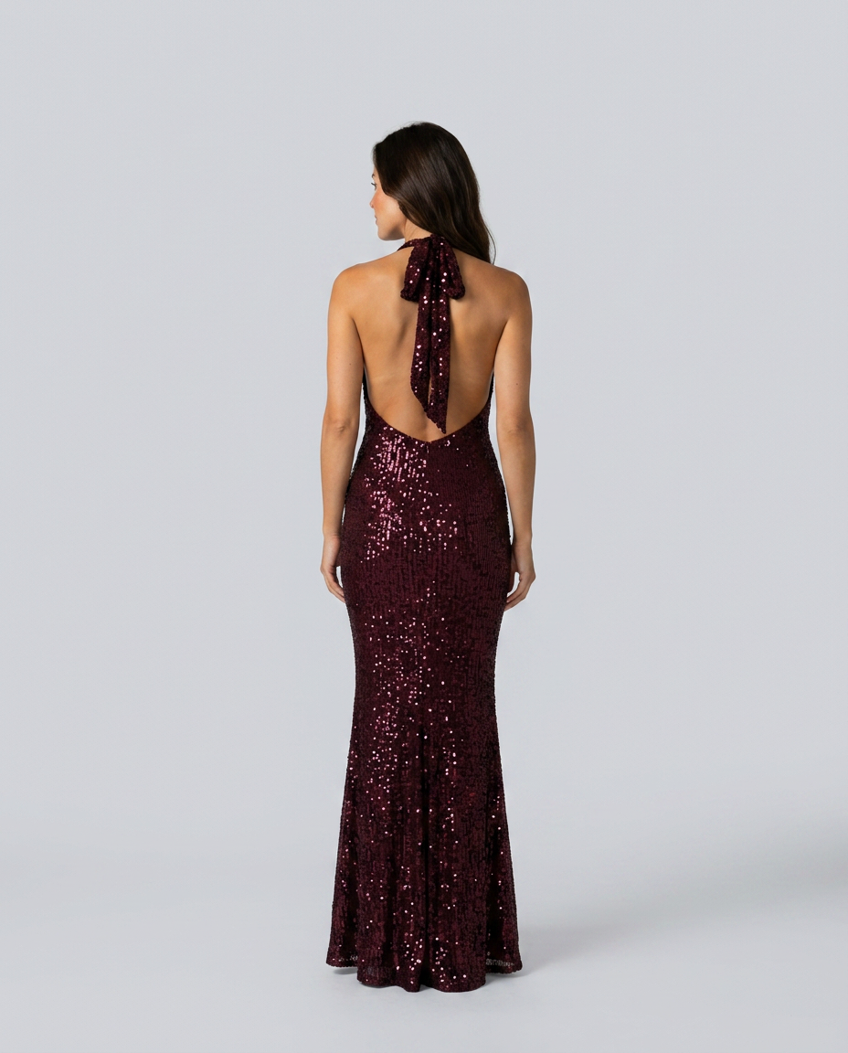 Zorina | Sequin Maxi Dress with Halter Cowl Neck