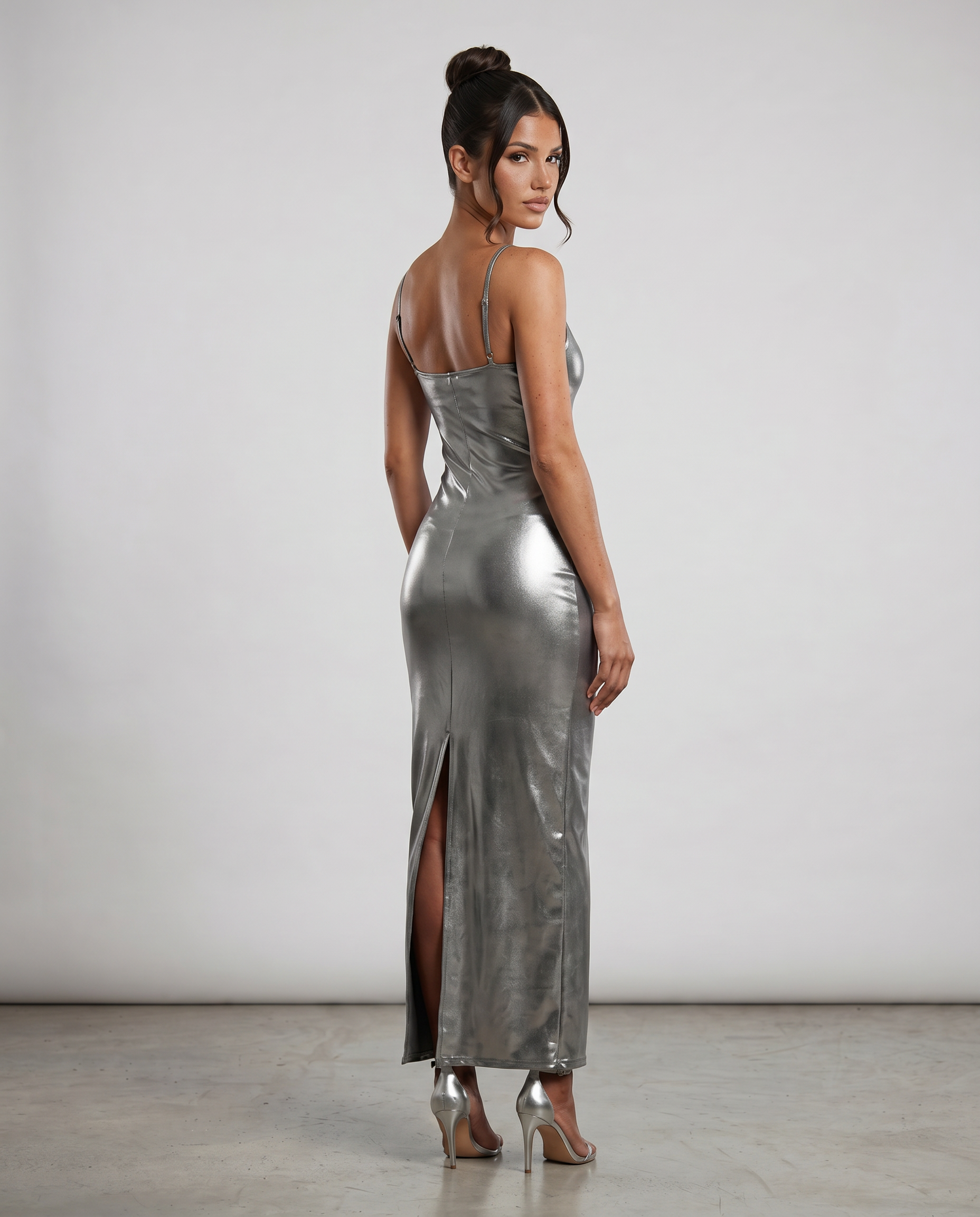 Iris | Maxi Dress with Metallic Finish and Side Slit