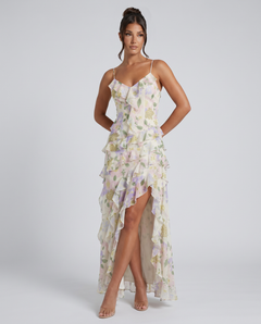 Drusilla | Floral Maxi Dress with Asymmetrical Ruffles