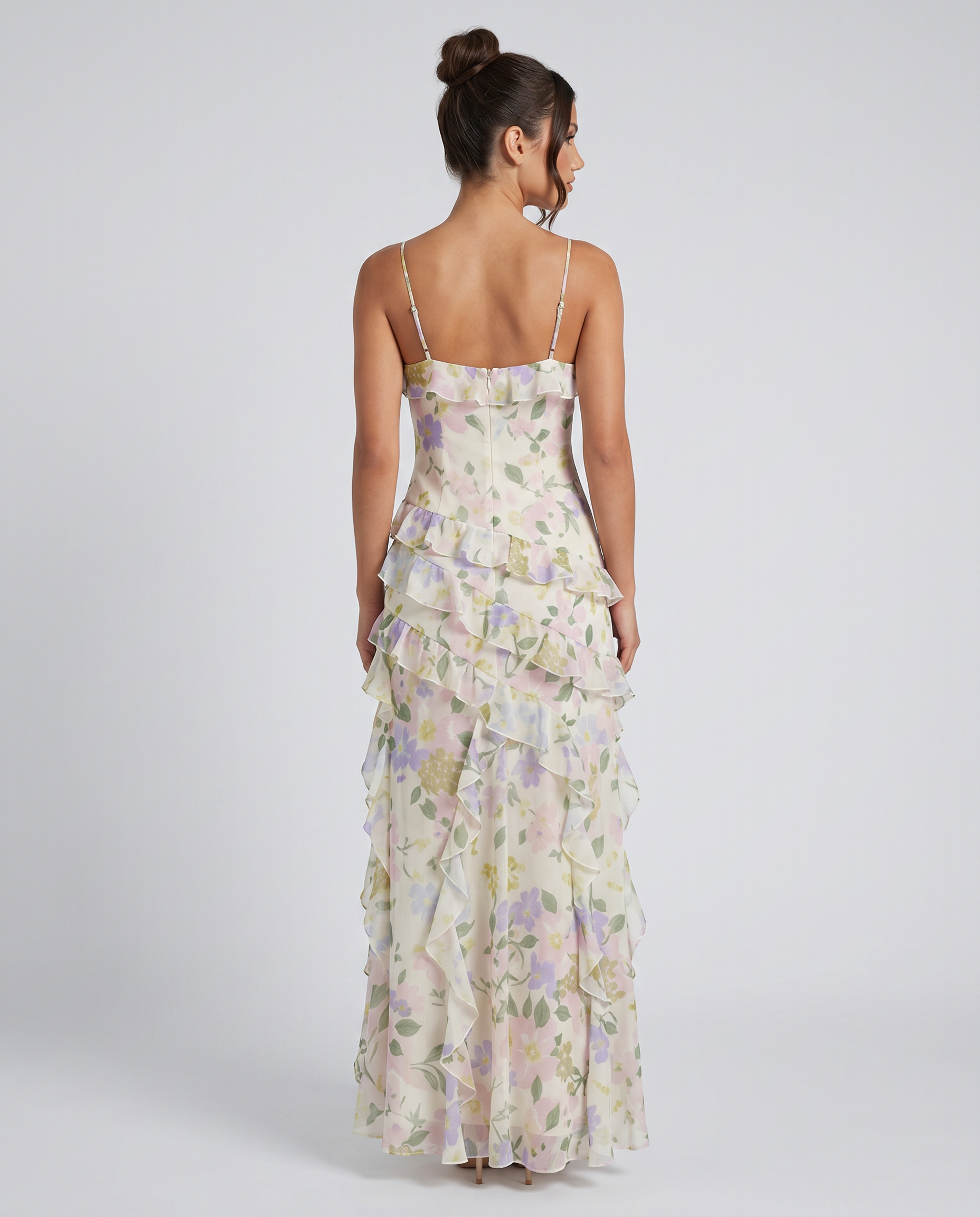 Drusilla | Floral Maxi Dress with Asymmetrical Ruffles