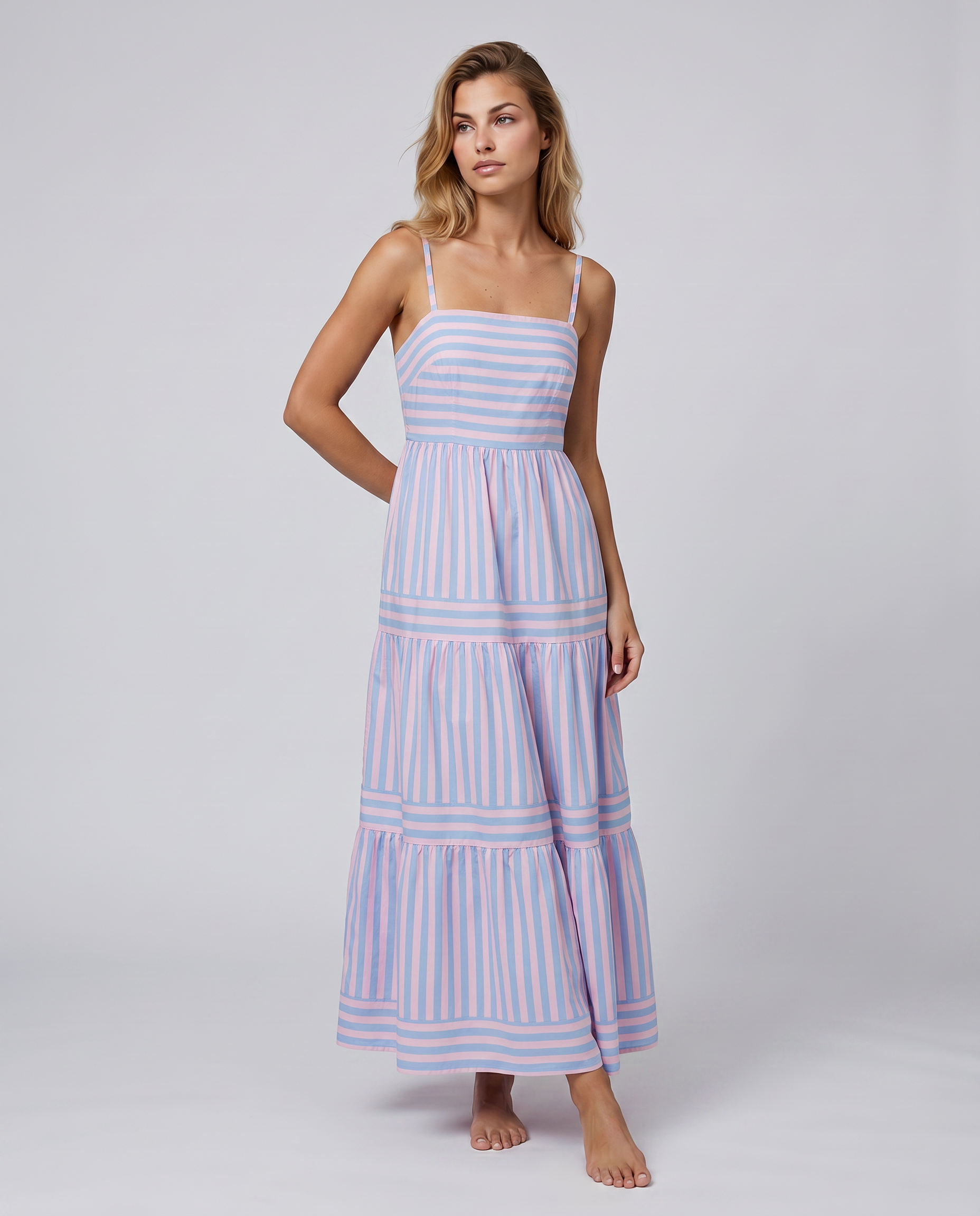 Jasper | Maxi Dress with Striped Tiered Skirt