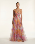 Colby | Maxi Dress with Watercolour Floral Print and Pleats