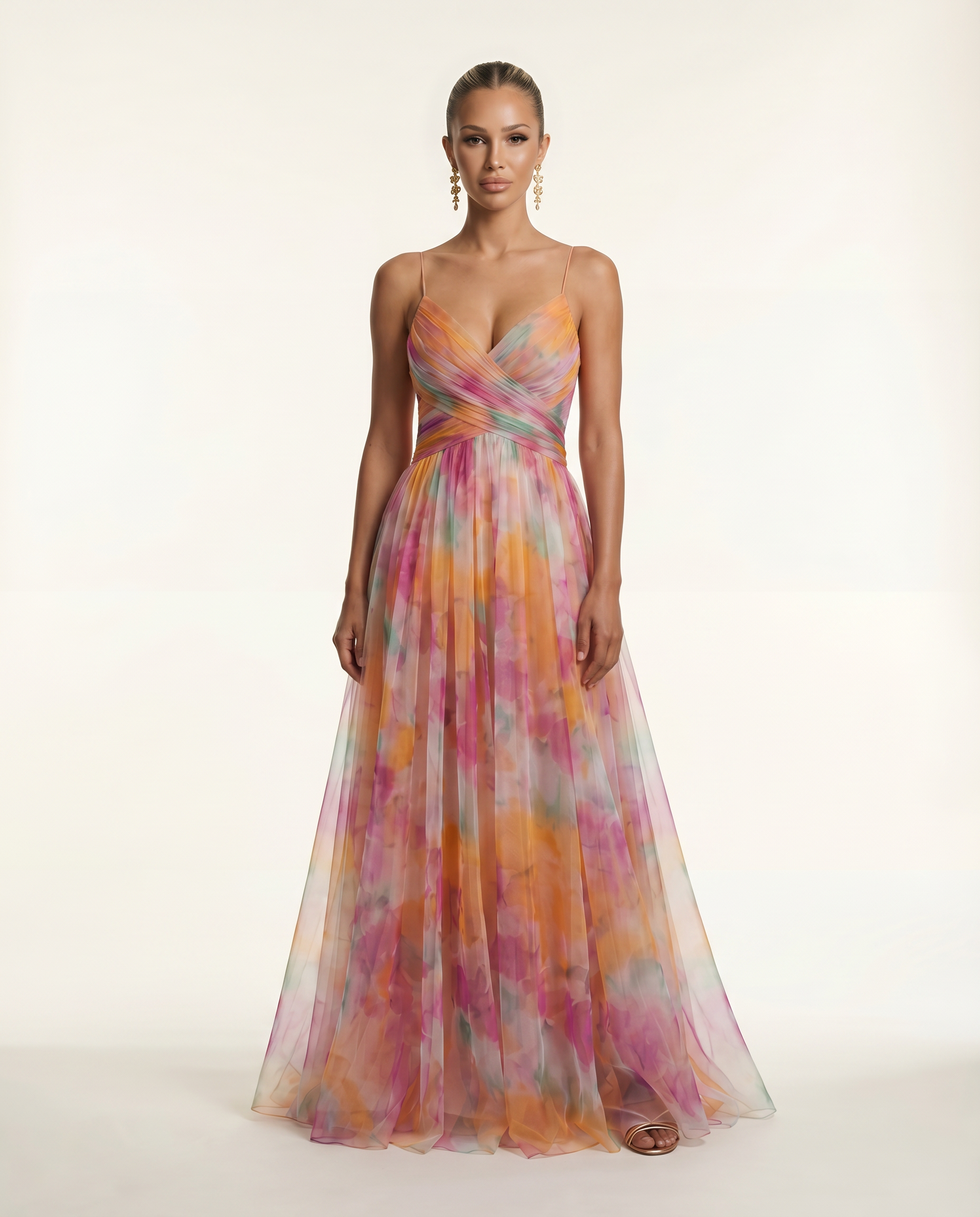 Colby | Maxi Dress with Watercolour Floral Print and Pleats