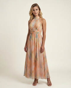 Felecia | Maxi Dress with Watercolour Print and Halter Neck