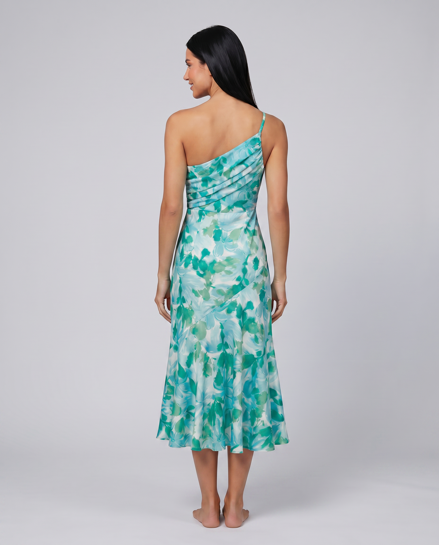 Nerissa | Midi Dress with One-Shoulder Floral Print