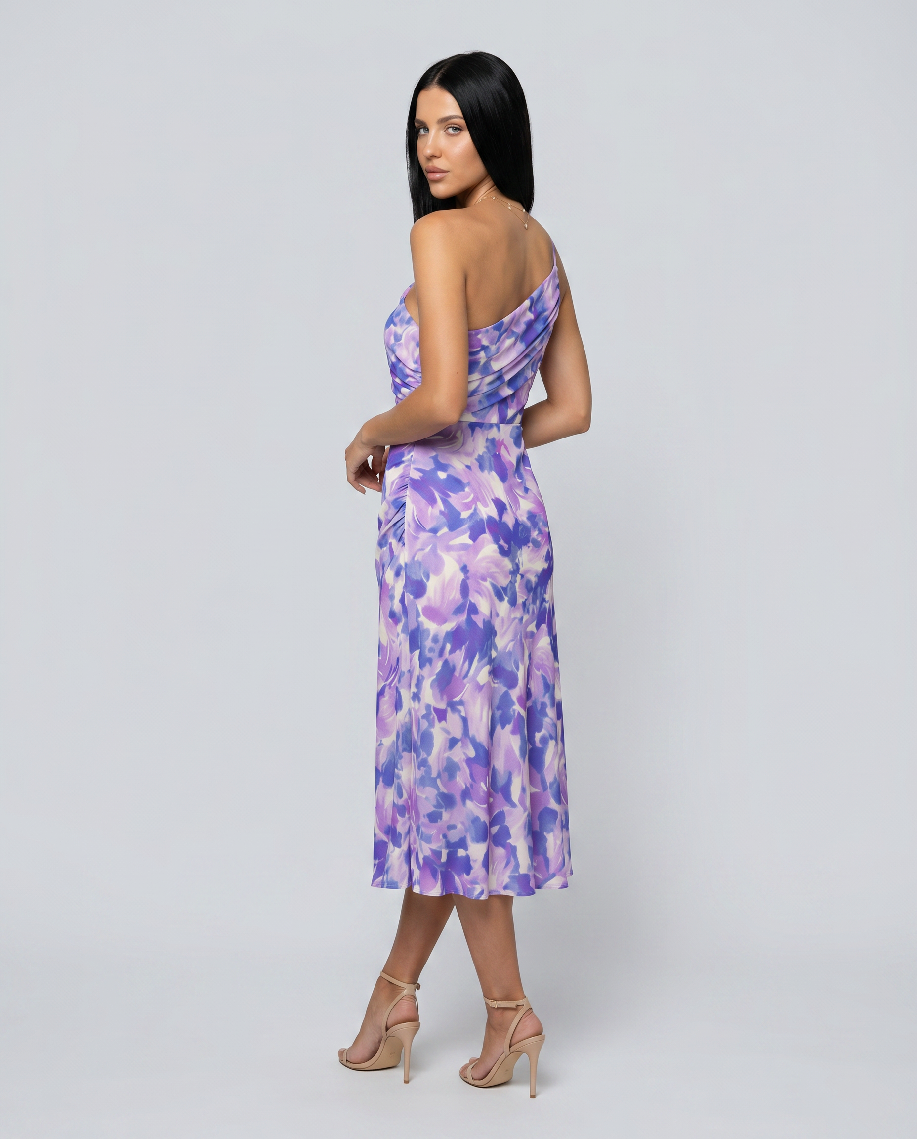 Nerissa | Midi Dress with One-Shoulder Floral Print