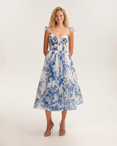 Fiora | Midi Dress with Corset Bodice and Tie Straps