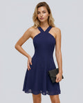 Anouk | Navy A-Line Chiffon Mini Dress