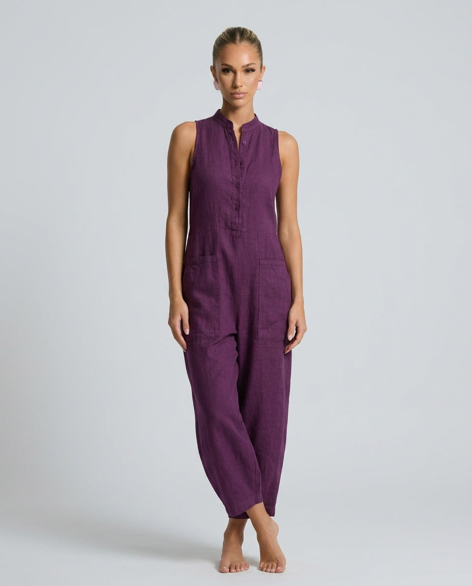 Harper | Linen-Blend Sleeveless Loose Jumpsuit