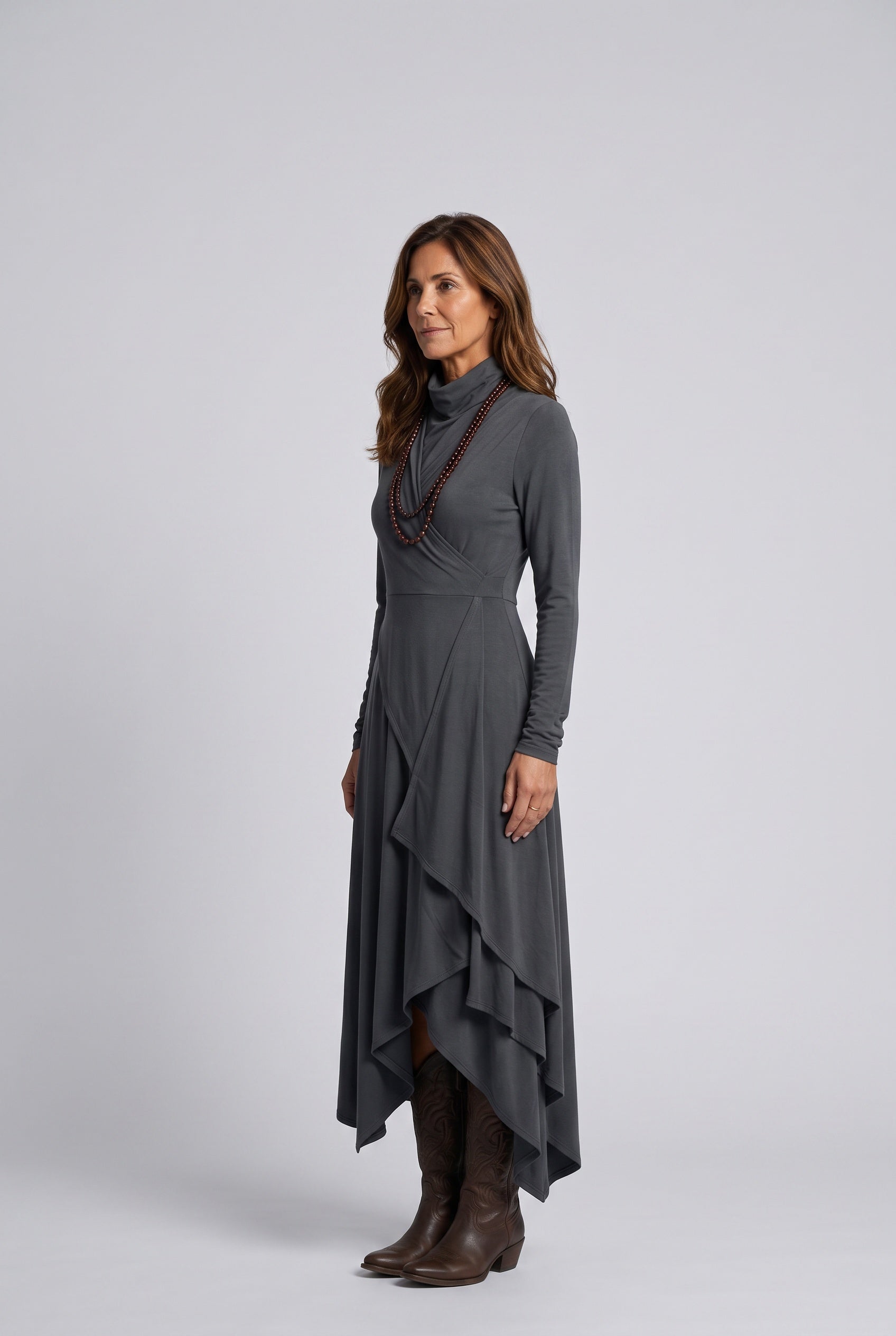Bianca | Asymmetric Draped Turtleneck Maxi Dress