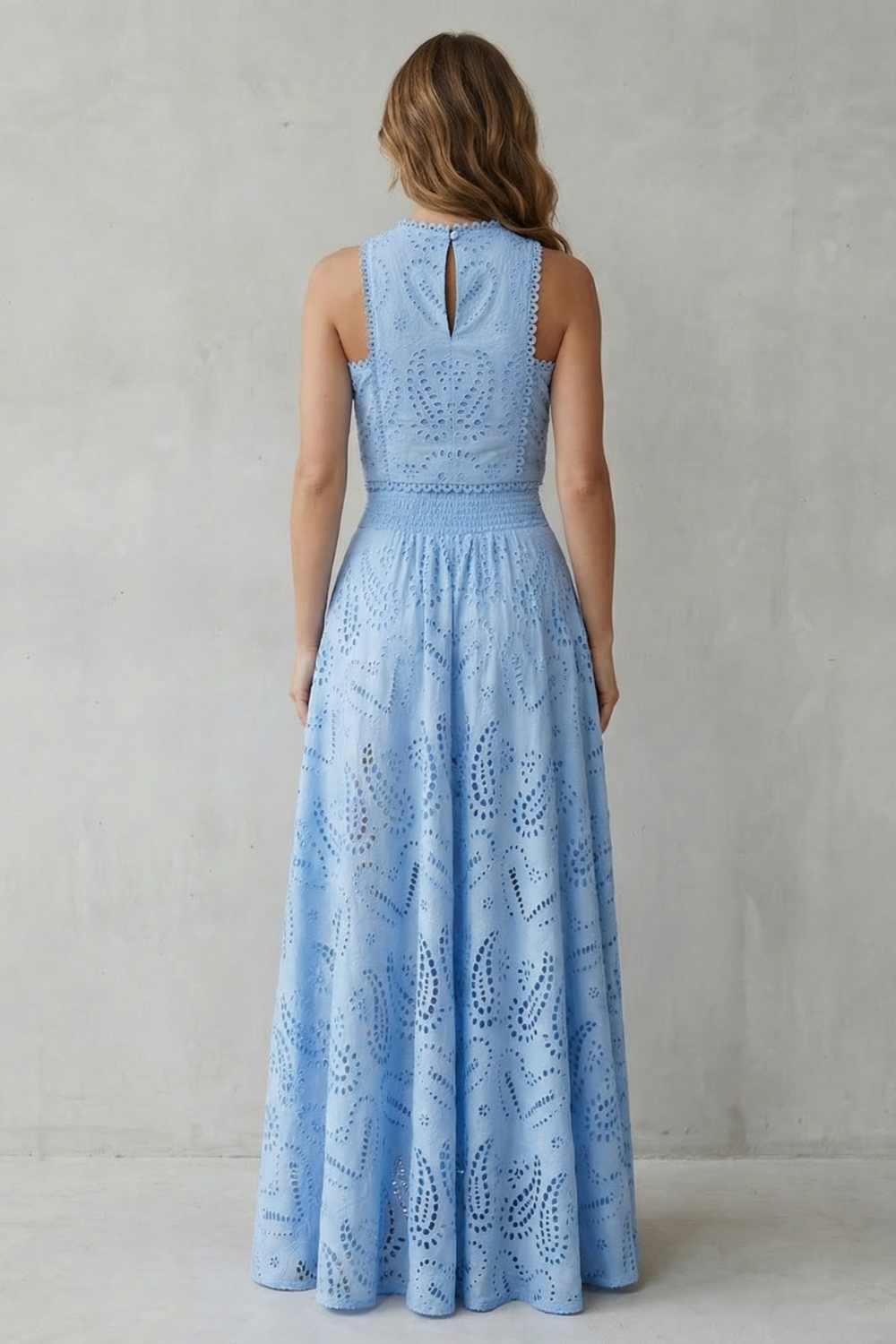 Parivelle | Embroidered Lace Sleeveless Midi Skirt Set