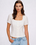 Oria | Square Neck Button-Front Lace Blouse