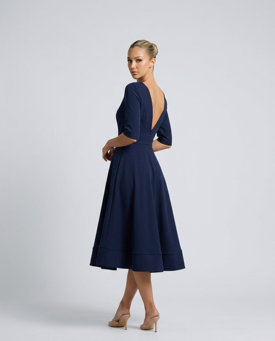 Delphine | A-Line V-Neck Pocket Midi Dress