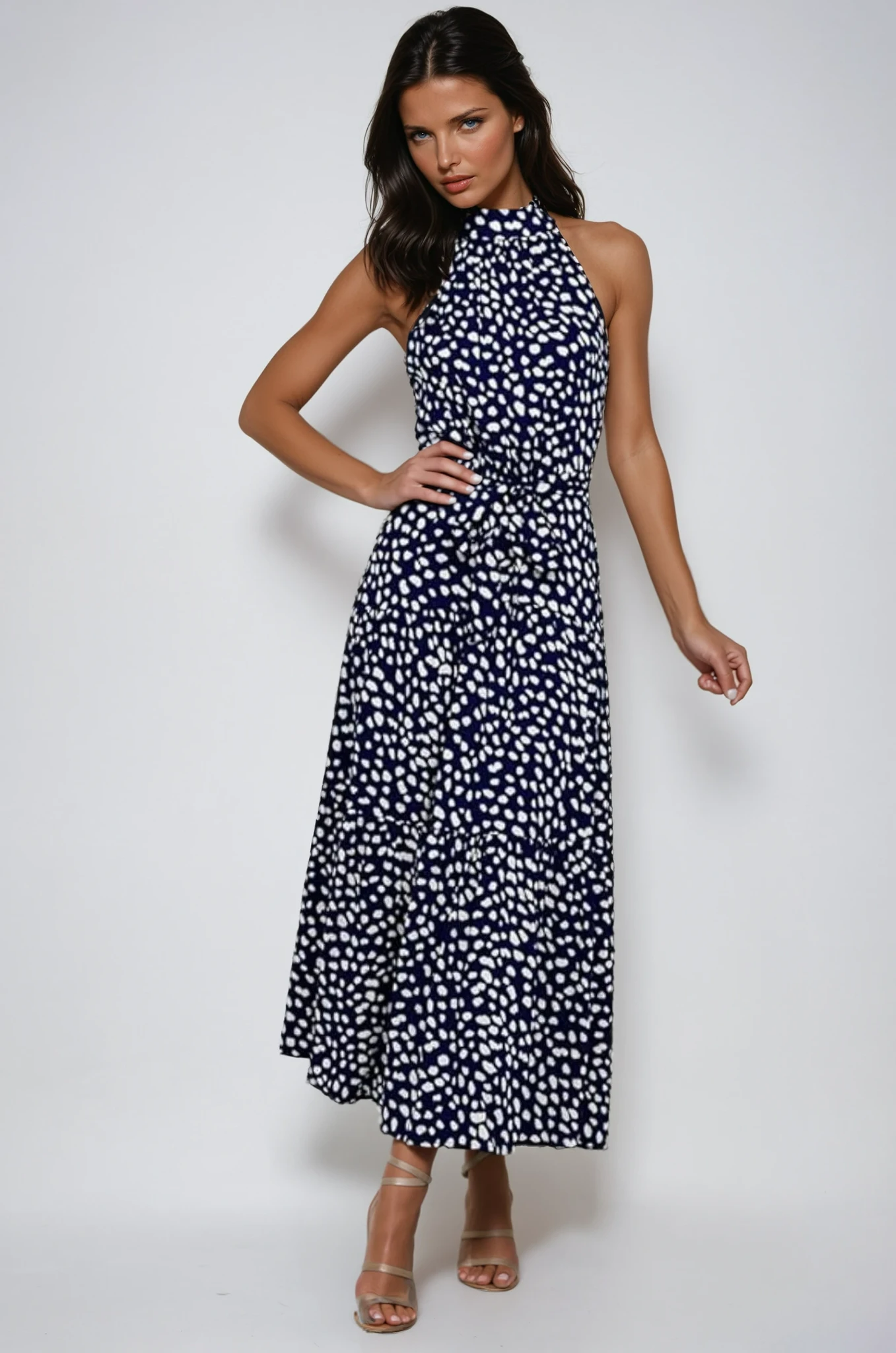Poppy | Polka Dot Halter Midi Sundress