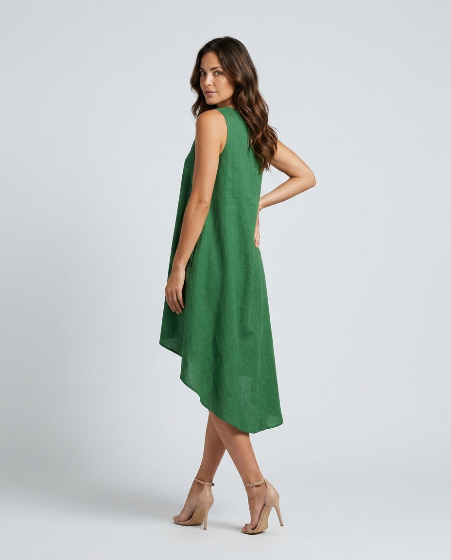 Lena | Sleeveless Linen-Blend Midi with Asymmetric Hem