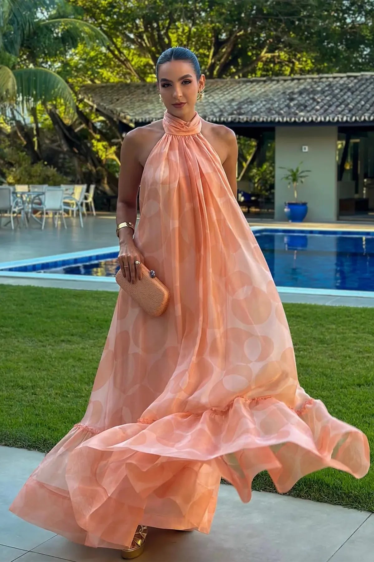 Lila | Printed Halter Neck Wedding Guest Maxi Dress