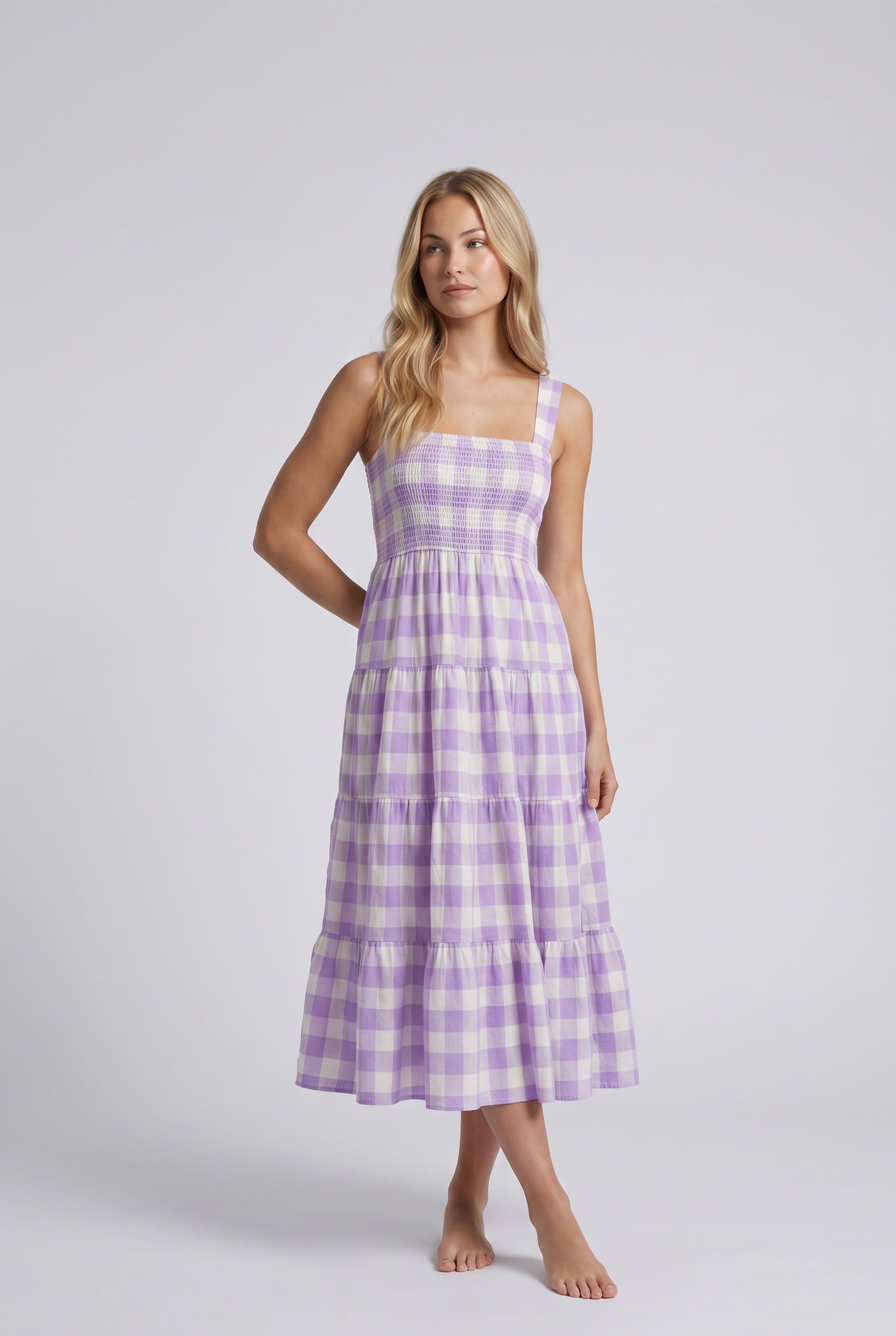 Sierra | Gingham Tiered Midi Dress