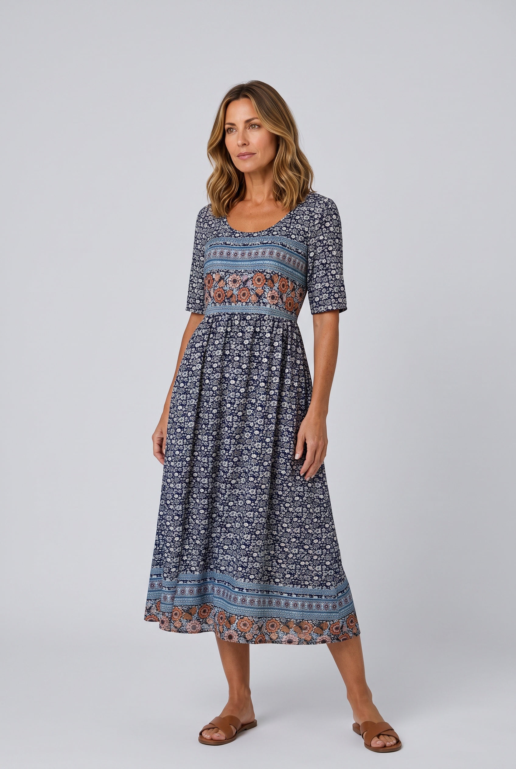 Noor | Boho Print Relaxed Midi Dress