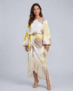 Koda | Abstract Print Fringe Hem Midi Dress