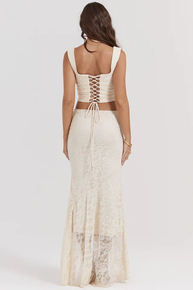 Agnes | Lace Corset Top and Maxi Skirt Set