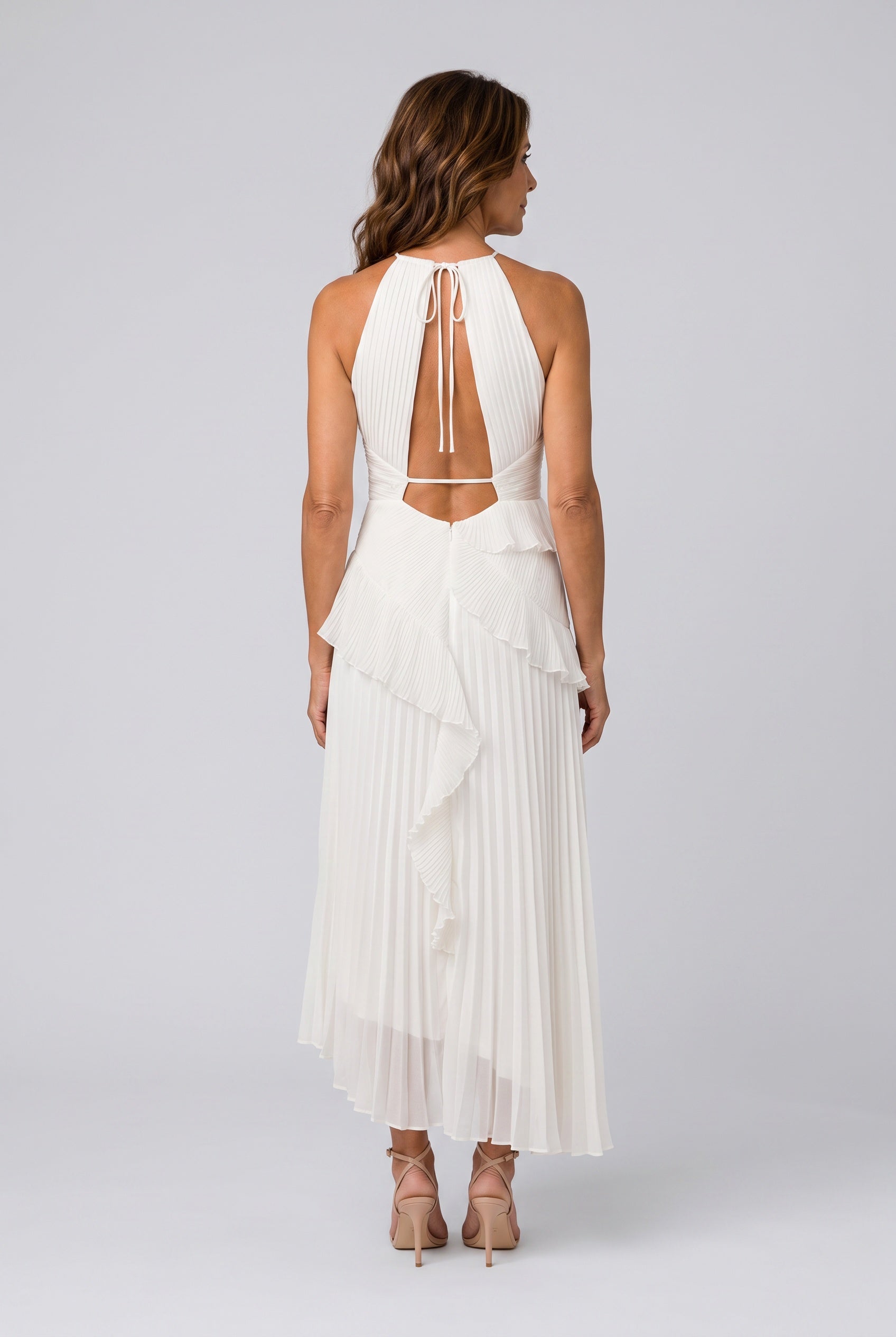 Nina | Pleated Asymmetric Ruffle Maxi Dress