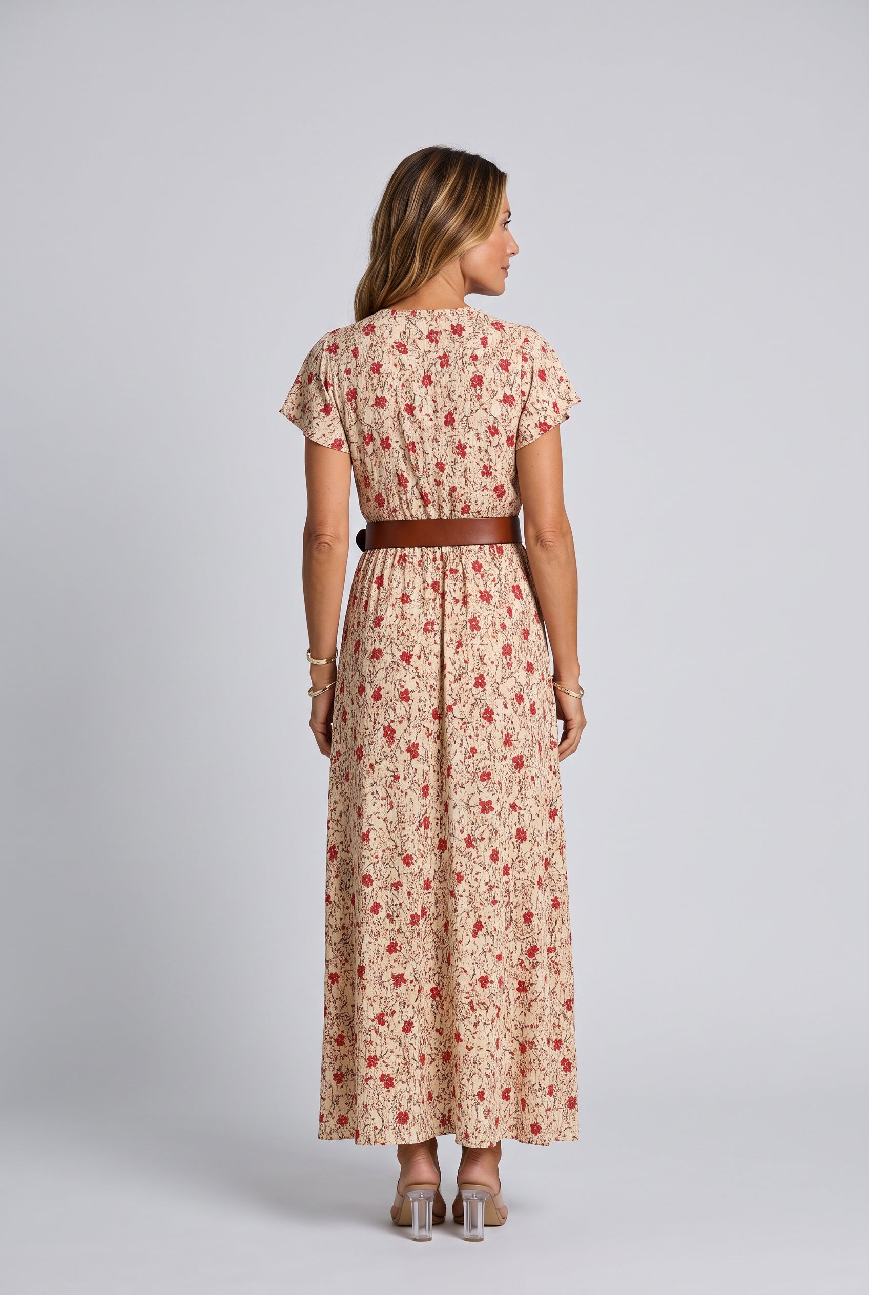 Delphine | V-Neck Belted Boho Maxi Dress
