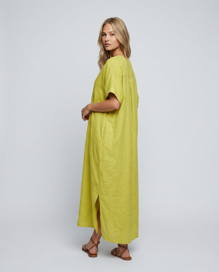 Malena | V-Neck Flowy Linen-Blend Midi Dress