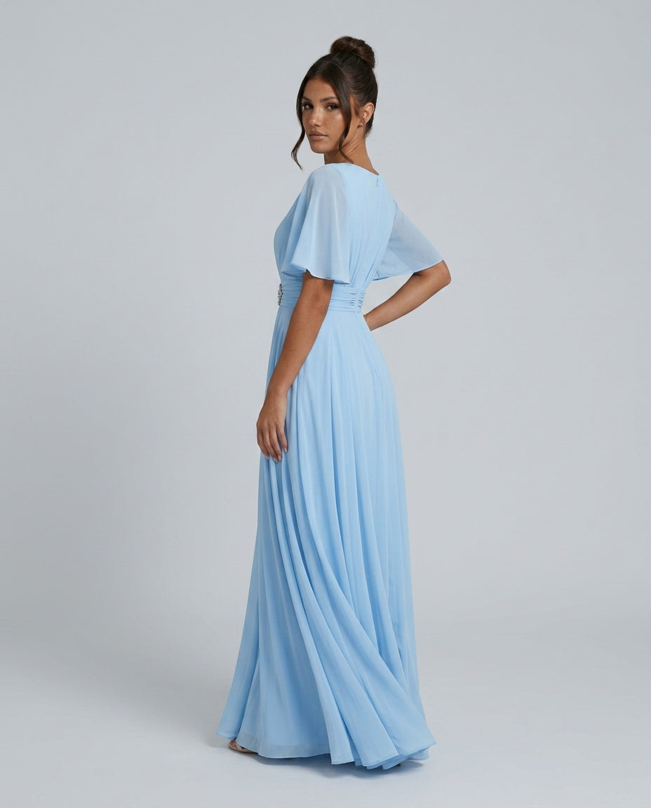 Orelia | Short Sleeve V-Neck Flowing Maxi Dress