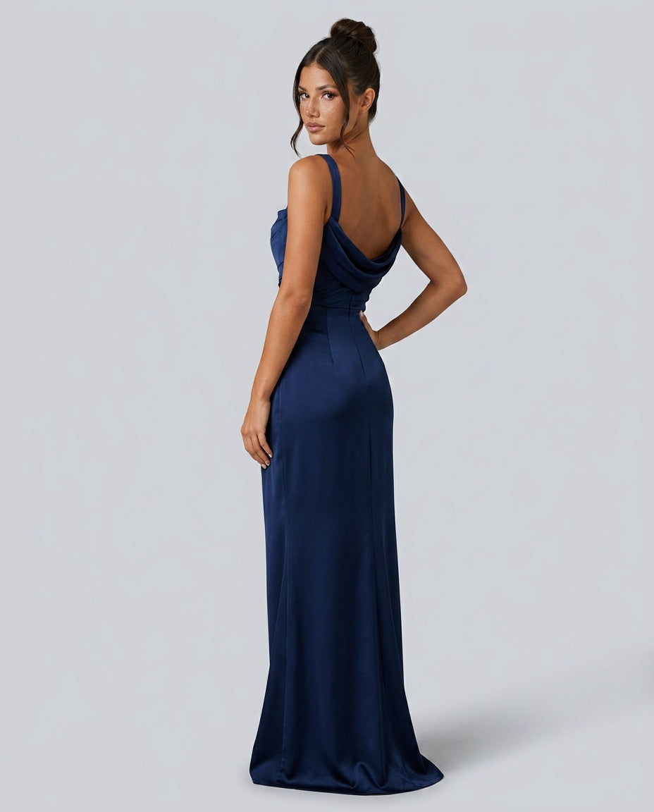Emerson | Ruched Waist Satin-Look Maxi Dress