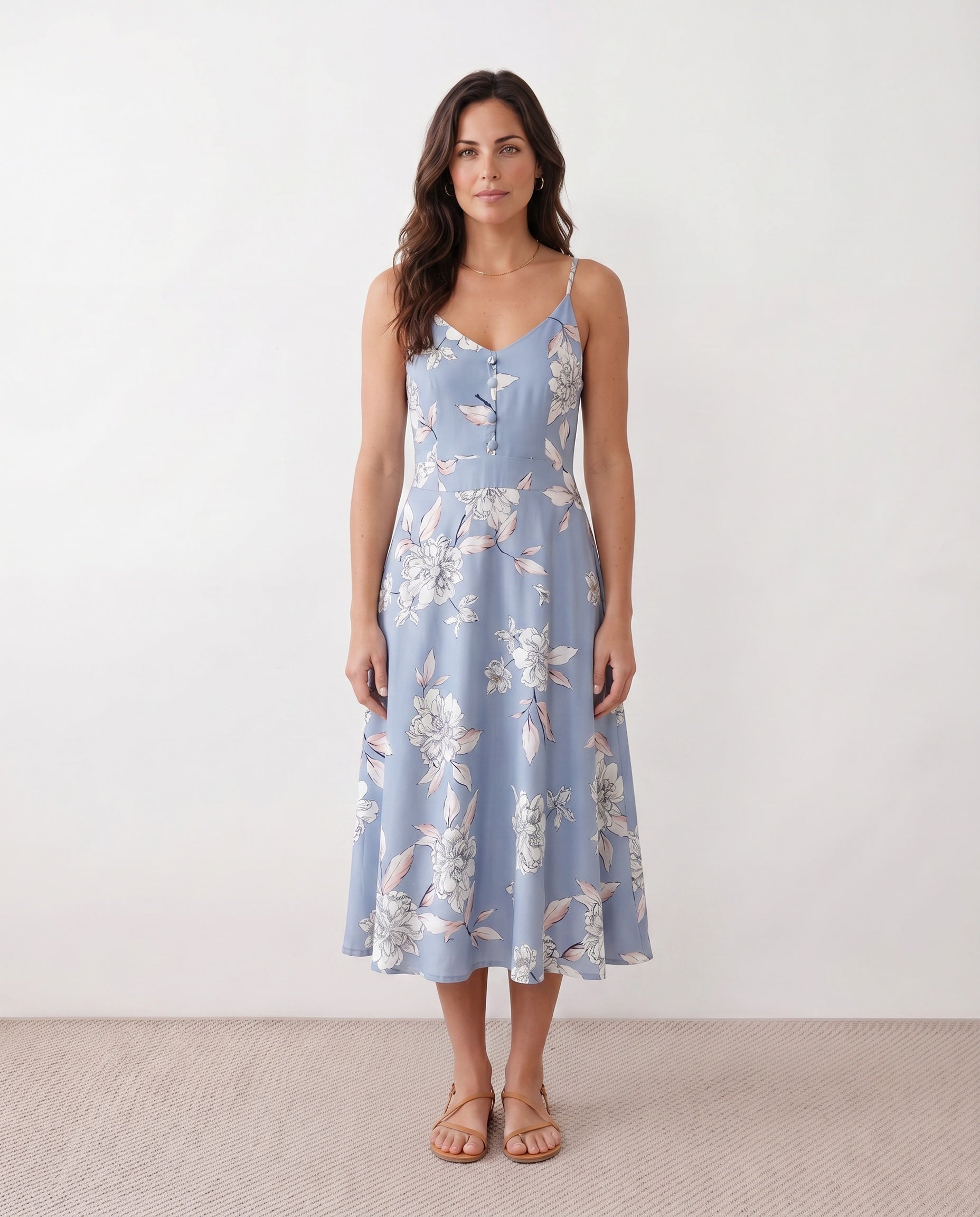 Xenia | Spaghetti Strap Floral Midi Dress