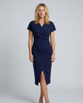 Lirène | V-Neck Lace-Trim Short Sleeve Midi Dress With Slit