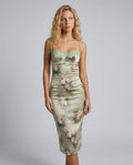Isolde | Floral Corset Strapless Satin Midi Dress